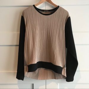 Zara colorblock micro pleat long sleeve blouse